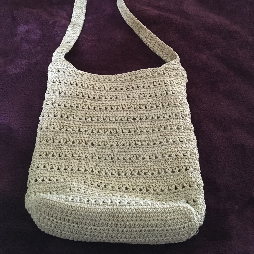 Tan crochet crossbody bag